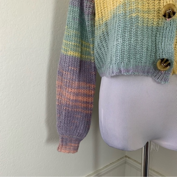 Full Tilt Marled Color Block Cardigan Sweater Sz XS Pastel Lightweight Acrylic - Picture 12 of 16